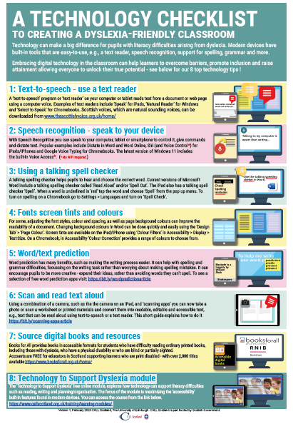 Technology to support dyslexia checklist 