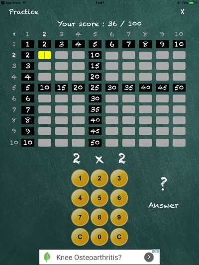 Screenshot from Multiplication Table Challenge