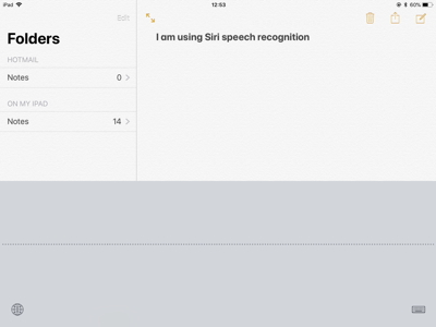 Screenshot of Siri speech recognition on an iPad
