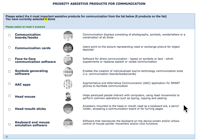 Communication Priority Options: Communication Boards. Communication Cards, Communication Software, Symbol Generating Software, AAC Apps, Head Mouse, Head-mouth sticks, Keyboard / Mouse Emulation software