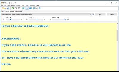 Screenshot of text formatted by Balabolka
