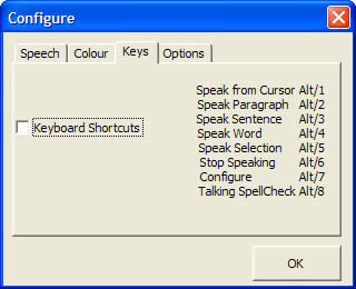 WordTalk shortcut keys