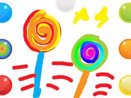 finger paint with sounds, two brightly coloured lollipop style flowers 