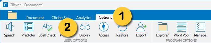 Options toolbar