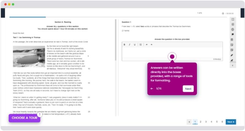 screen shot of Pearson onscreen English GCSE assessment