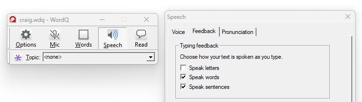 Example of speech feedback in WordQ