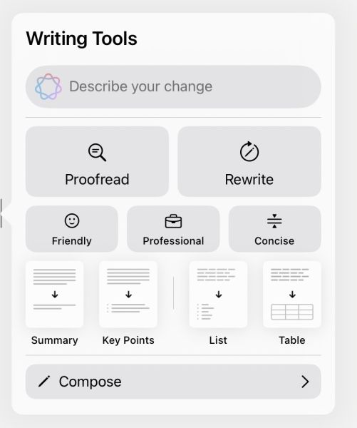 Writing Tools window