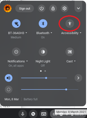 Accessibility option highlighted