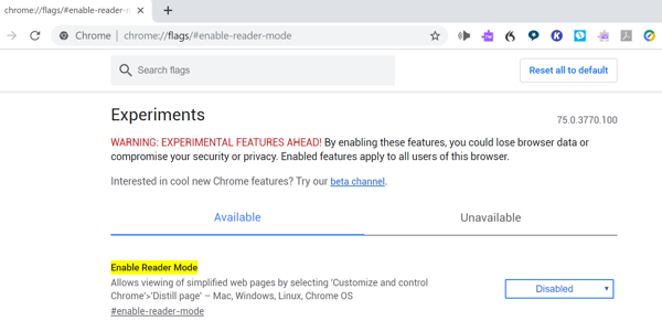 Enabling Reader Mode in Chrome