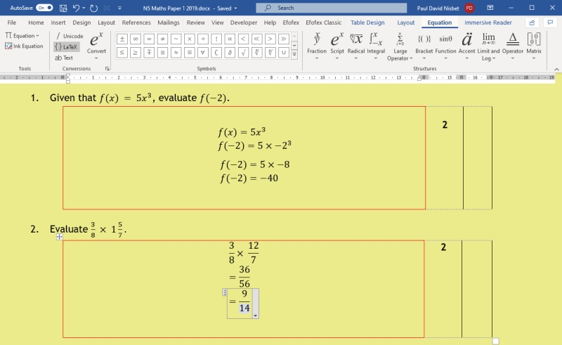 Screen shot of a maths assessment paper