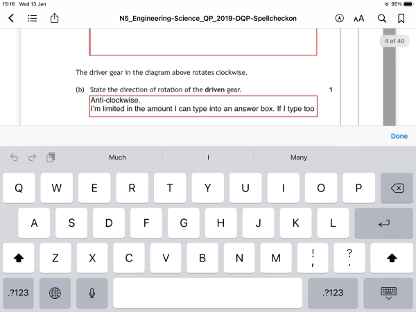 screen shot showing text in an answer box