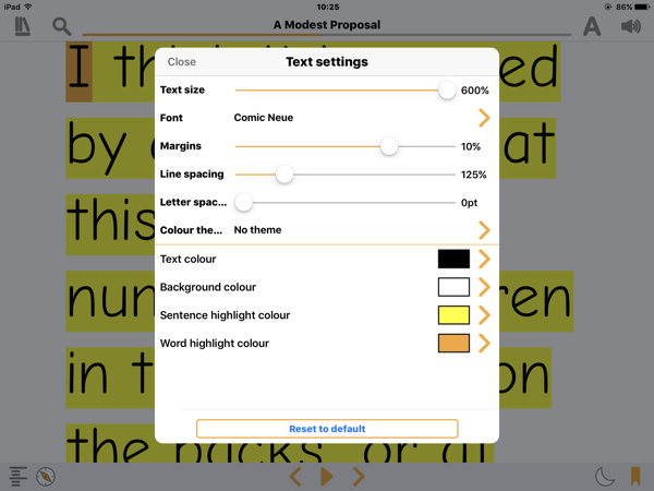 Text settings for EasyReader