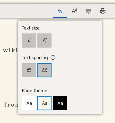 Text settings in Microsoft Edge