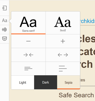 Text settings for Reader View in Firefox