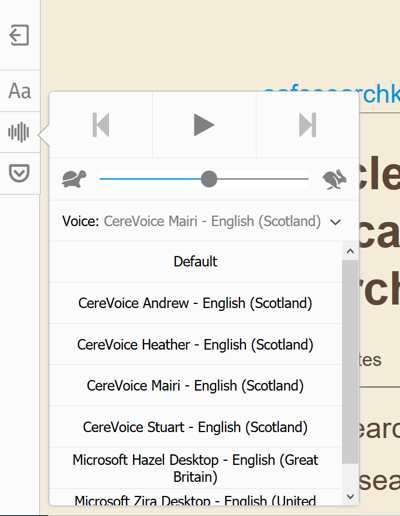 Text to speech options for Reader View in Firefox