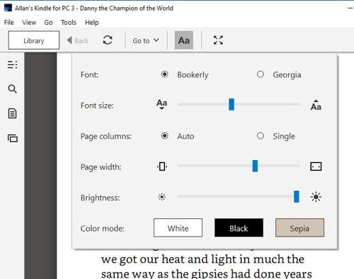 Font options in the Kindle app