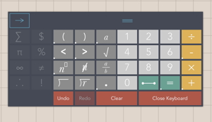 The ModMath keyboard, showing further mathematical symbols.
