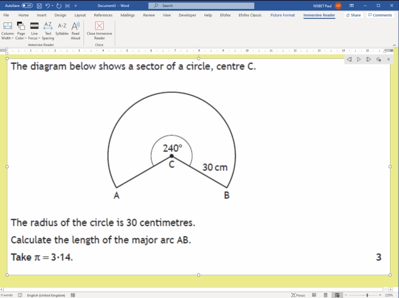 Screen shot showing a question pasted as an image, which can't be read with a computer text reader