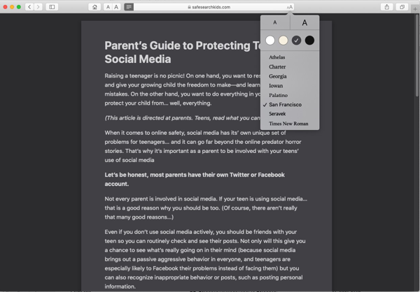 Web page seen on Mac with Safari in Reader view