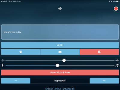 Screenshot from Speak Speech Synthesiser app