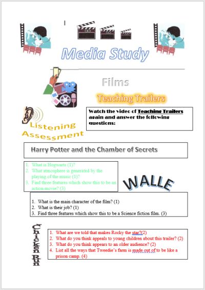 A screenshot of a Microsoft Word Media Studies activity with a colourful and complex design