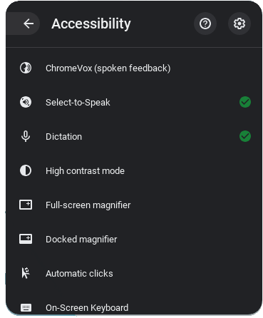 Accessiblity menu Chromebook