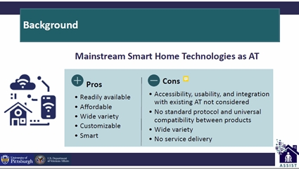 slide showing pros and cons of mainstream smart home technologies as AT