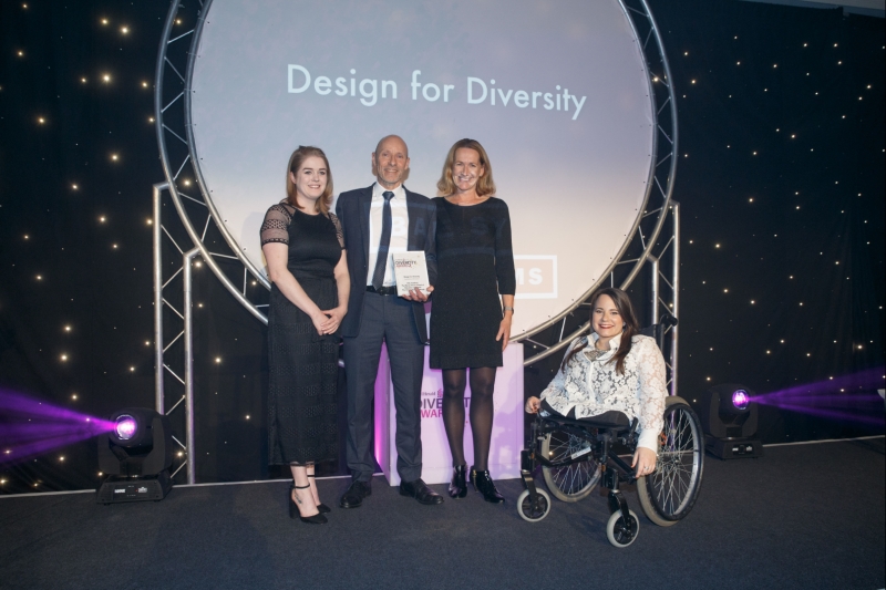 Photo of Philippa Arter, Chief of Staff, Naval Ships at BAE Systems; Paul Nisbet and Shirley Lawson from CALL; Amy Conachan, actress, who hosted the ceremony.