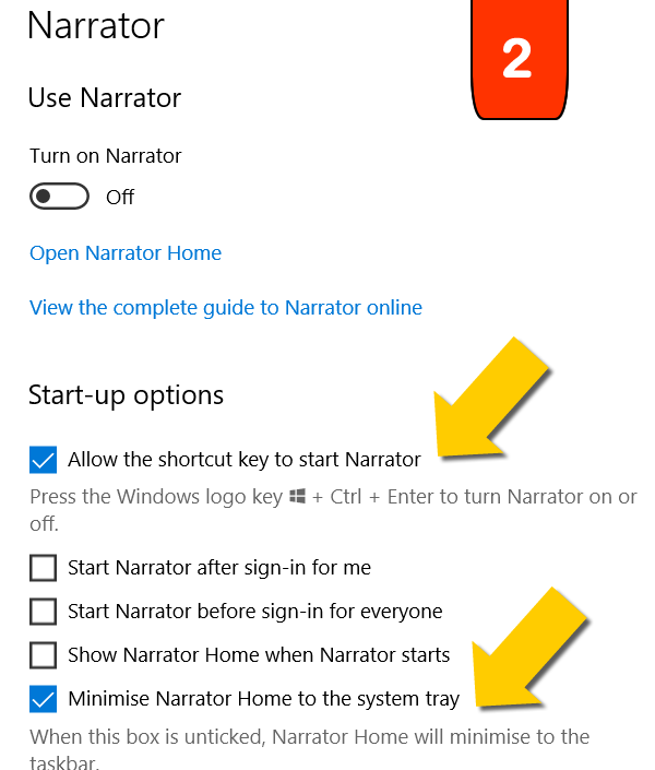 Start-up Narrator options